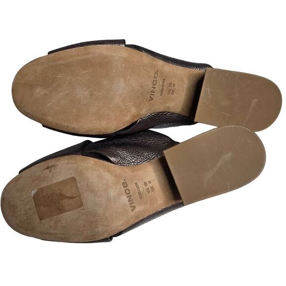 Vince Karsen Round Toe Block Heel Slip On Leather Sandal Metallic Size 11 - Picture 11 of 12